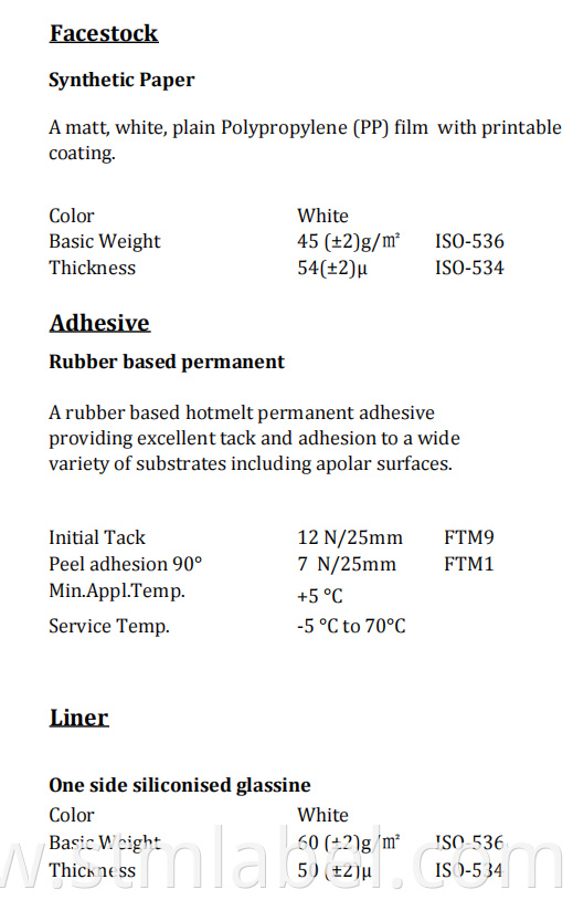 Ha18e0822 Synthetic Paper Rubber Based Permanent White Glassine